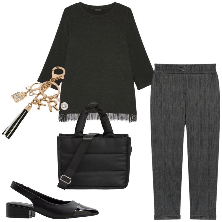 Outfit donna - Total look #2359712. Stile Chic per Serata fuori. Abbinamento con décolleté, shopping bag, portachiavi, pantaloni, bluse.