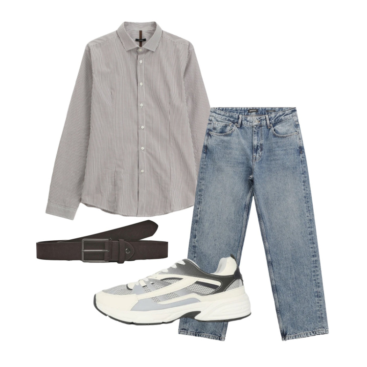 Outfit uomo - Marzo. Stile Casual per Tutti i giorni. Abbinamento con jeans dritti, camicie, cinture, sneakers.
