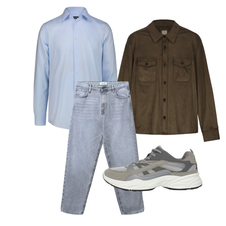 Outfit uomo - Marzo. Stile Trendy per Ufficio. Abbinamento con sneakers, jeans, giacche, camicie.