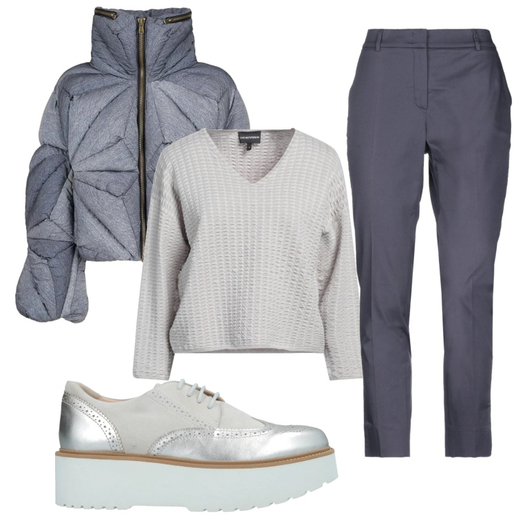 Outfit donna - Total look #2359788. Stile Basic per Ufficio. Abbinamento con pullovers, pantaloni, scarpe stringate, piumini.