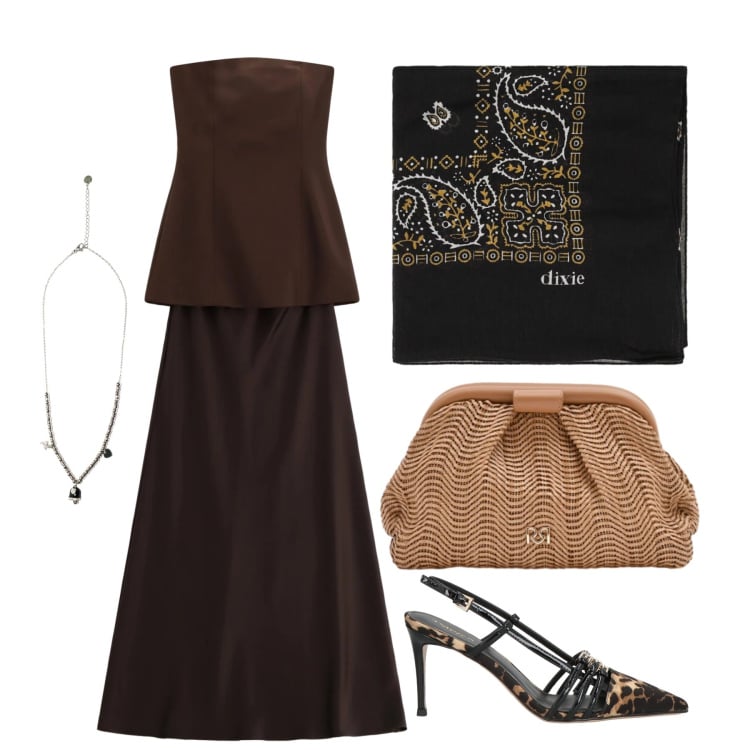 Outfit donna - Marzo. Stile Glamour per Cerimonia. Abbinamento con décolleté, vestiti lunghi, foulard, ciondoli, pochette.