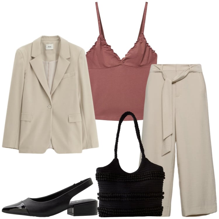 Outfit donna - Total look #2359872. Stile Chic per Tutti i giorni. Abbinamento con shopping bag, décolleté, canottiere, pantaloni a palazzo, blazer.