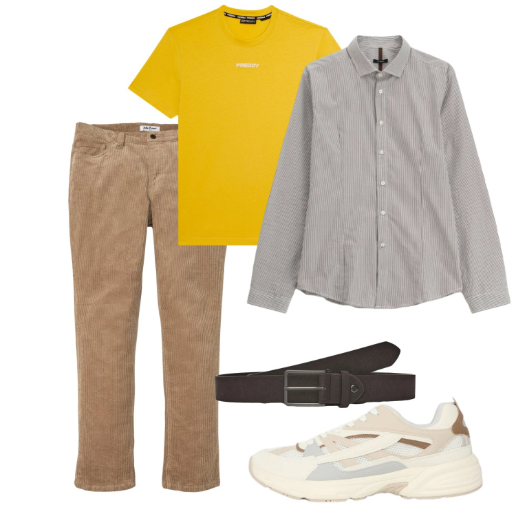 Outfit uomo - Casual spring. Stile Casual per Tutti i giorni. Abbinamento con pantaloni, camicie, cinture, sneakers, t-shirt.