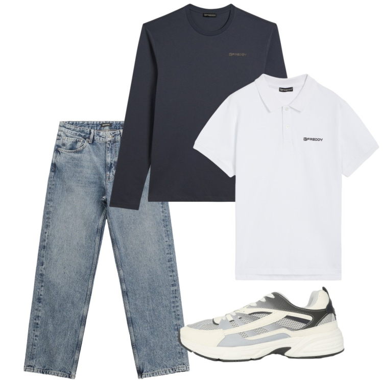 Outfit uomo - Casual. Stile Casual per Tutti i giorni. Abbinamento con sneakers, jeans dritti, t-shirt, polo.