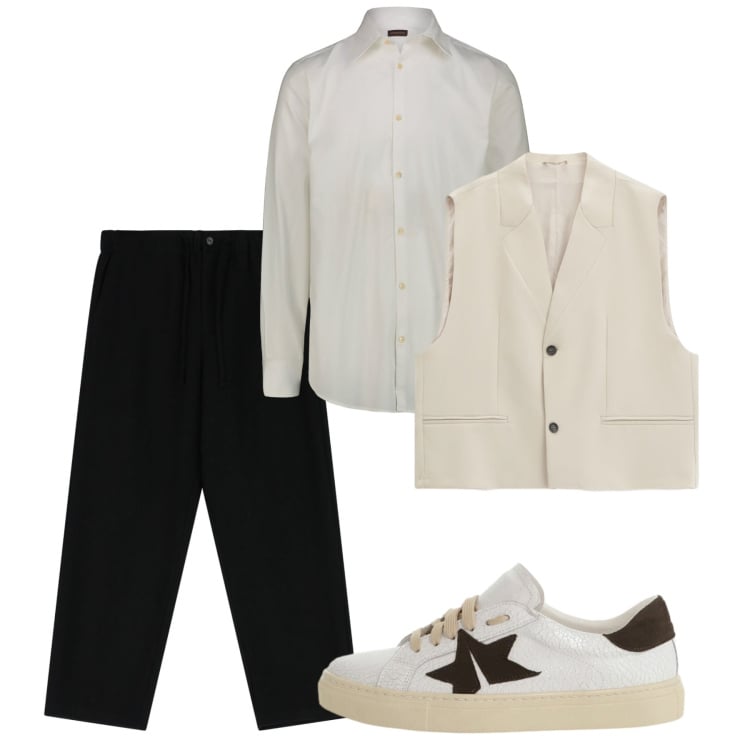 Outfit uomo - Marzo. Stile Casual per Tutti i giorni. Abbinamento con gilet, pantaloni, sneakers, camicie.