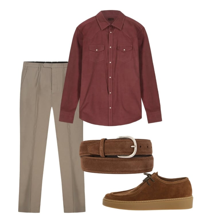 Outfit uomo - Marzo. Stile Casual per Tutti i giorni. Abbinamento con scarpe stringate, cinture, pantaloni, camicie.