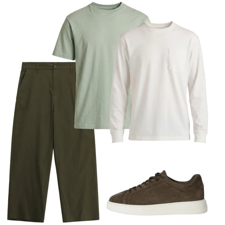 Outfit uomo - Marzo. Stile Casual per Tutti i giorni. Abbinamento con sneakers, t-shirt, t-shirt, pantaloni.