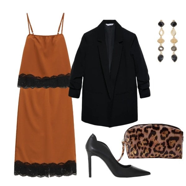 Outfit donna - il completo. Stile Trendy per Serata fuori. Abbinamento con pochette, blazer, gonne longuette, top, décolleté, cappelli con visiera.