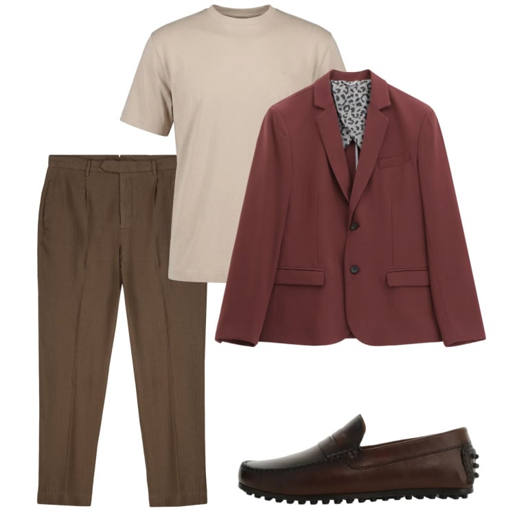 Outfit uomo - Primavera. Stile Casual per Tutti i giorni. Abbinamento con t-shirt, giacche, scarpe stringate, pantaloni.