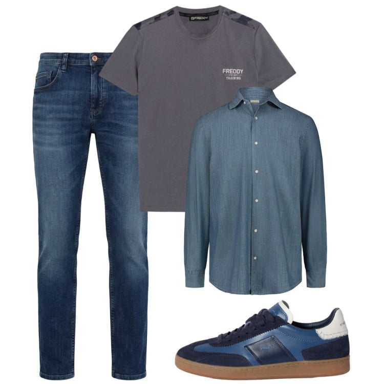 Outfit uomo - Spring. Stile Casual per Tutti i giorni. Abbinamento con sneakers, jeans, t-shirt, camicie.