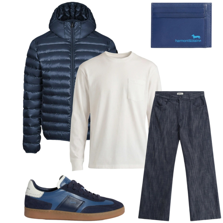 Outfit uomo - Total look #2359964. Stile Casual per Tutti i giorni. Abbinamento con t-shirt, sneakers, portafogli, jeans, bomber.