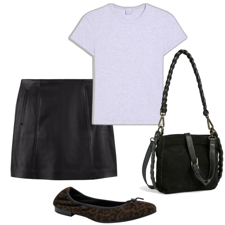 Outfit mujer - Urban style. Estilo Urban para Todos los días. Combinación con minifaldas, bailarinas, bandoleras, camiseta.