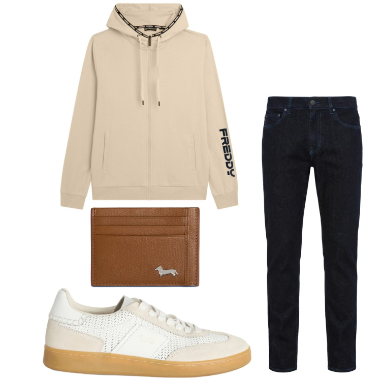 Outfit uomo - Total look #2359970. Stile Casual per Tutti i giorni. Abbinamento con jeans, sneakers, portafogli, felpe con cappuccio.