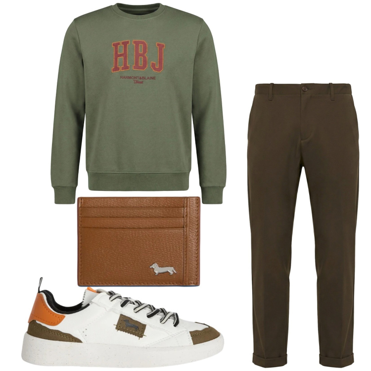 Outfit uomo - Total look #2359974. Stile Trendy per Tutti i giorni. Abbinamento con sneakers, portafogli, pantaloni chino, felpe.
