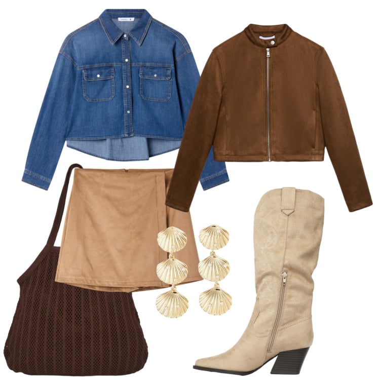 Outfit donna - Terranova - Desert Code. Stile Trendy per Tutti i giorni. Abbinamento con giacche, shopping bag, orecchini, minigonne, camicie, stivali.