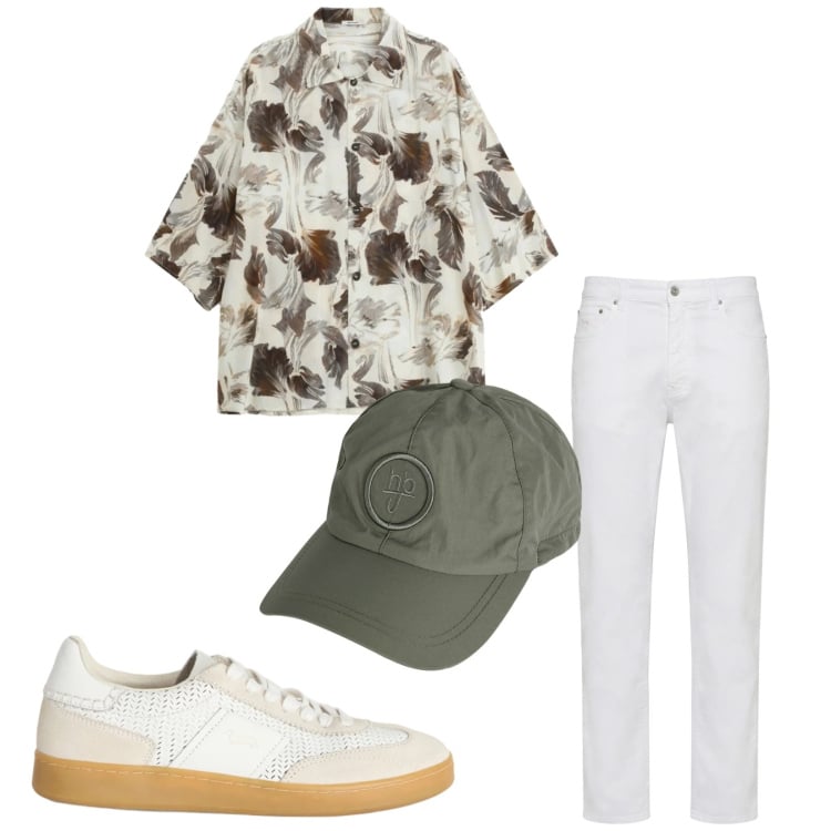 Outfit uomo - Total look #2359979. Stile Trendy per Tutti i giorni. Abbinamento con cappelli, sneakers, pantaloni, camicie a manica corta.