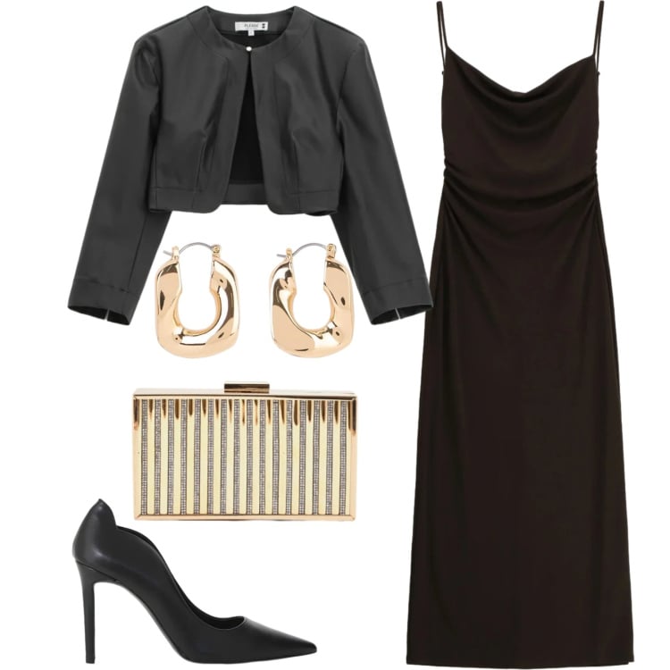 Outfit donna - Total look #2359983. Stile Glamour per Serata fuori. Abbinamento con orecchini, décolleté, vestiti, blazer, clutch.