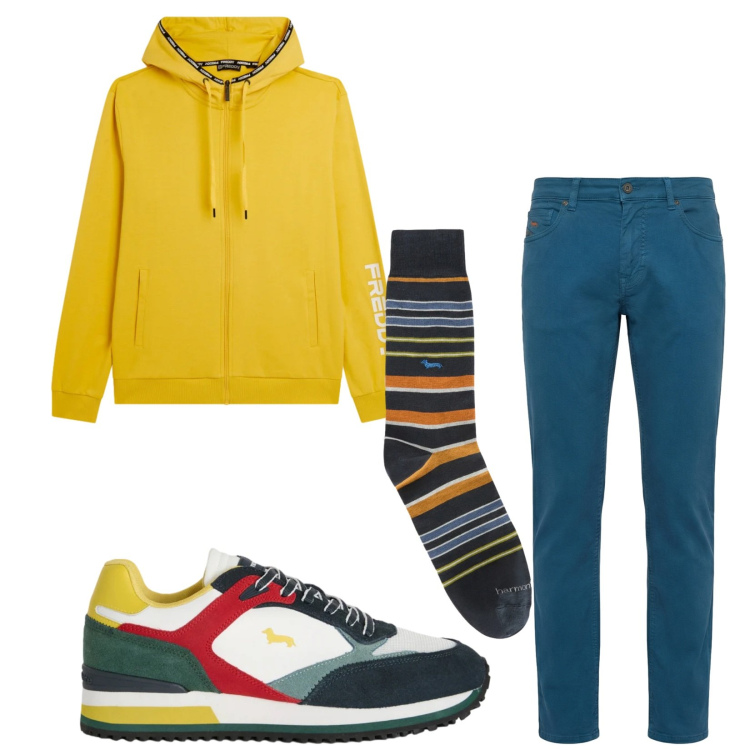 Outfit uomo - Total look #2359988. Stile Trendy per Tutti i giorni. Abbinamento con sneakers, calzini, pantaloni, felpe con cappuccio.