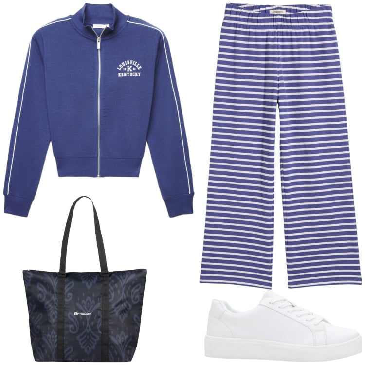 Outfit donna - Total look #2359996. Stile Sporty chic per Tutti i giorni. Abbinamento con sneakers, pantaloni, felpe, shopping bag.