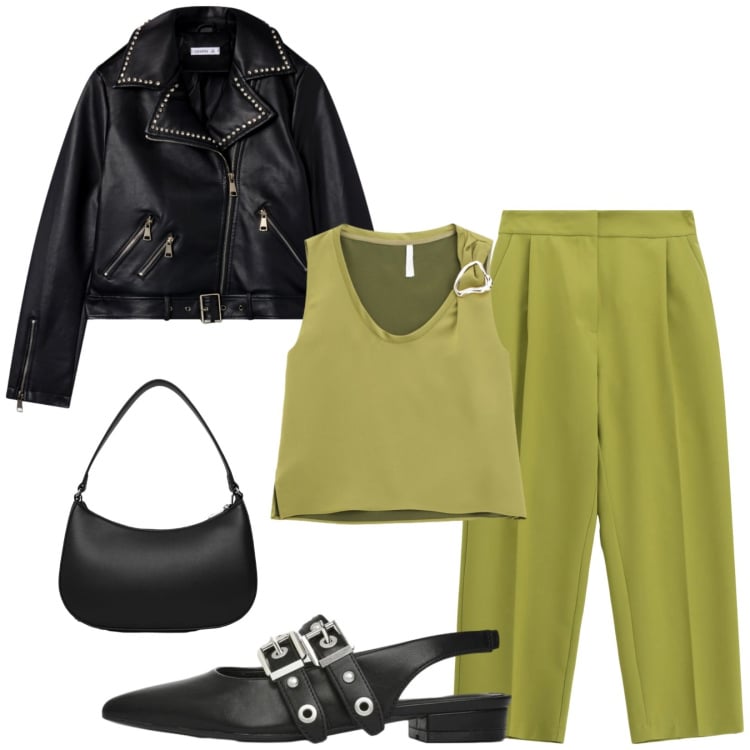 Outfit donna - Total look #2360002. Stile Rock per Tutti i giorni. Abbinamento con giacche, ballerine, borse a tracolla, pantaloni, top.