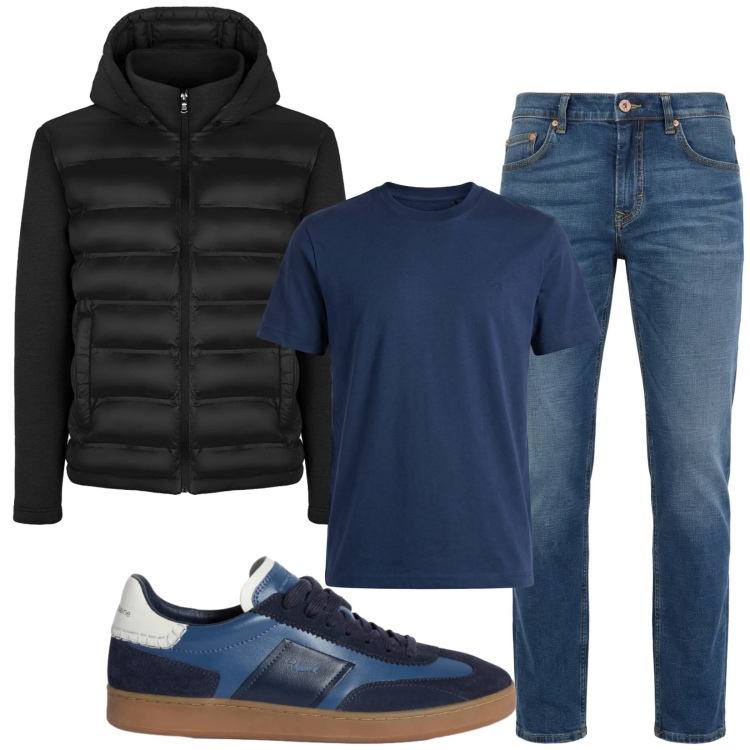Outfit uomo - Total look #2360004. Stile Casual per Tutti i giorni. Abbinamento con sneakers, jeans, t-shirt, piumini.