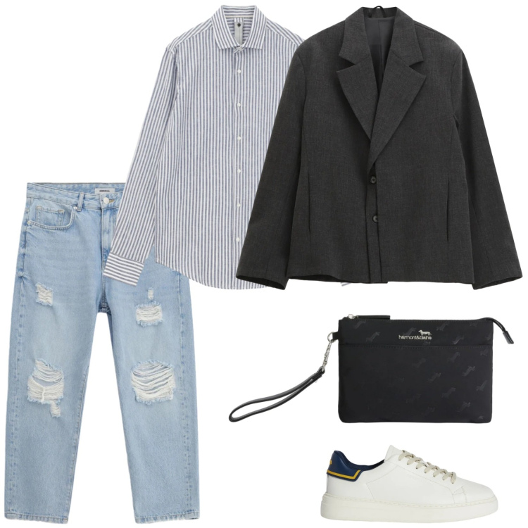 Outfit uomo - Total look #2360010. Stile Casual per Tutti i giorni. Abbinamento con sneakers, borse sportive, giacche, jeans strappati, camicie.