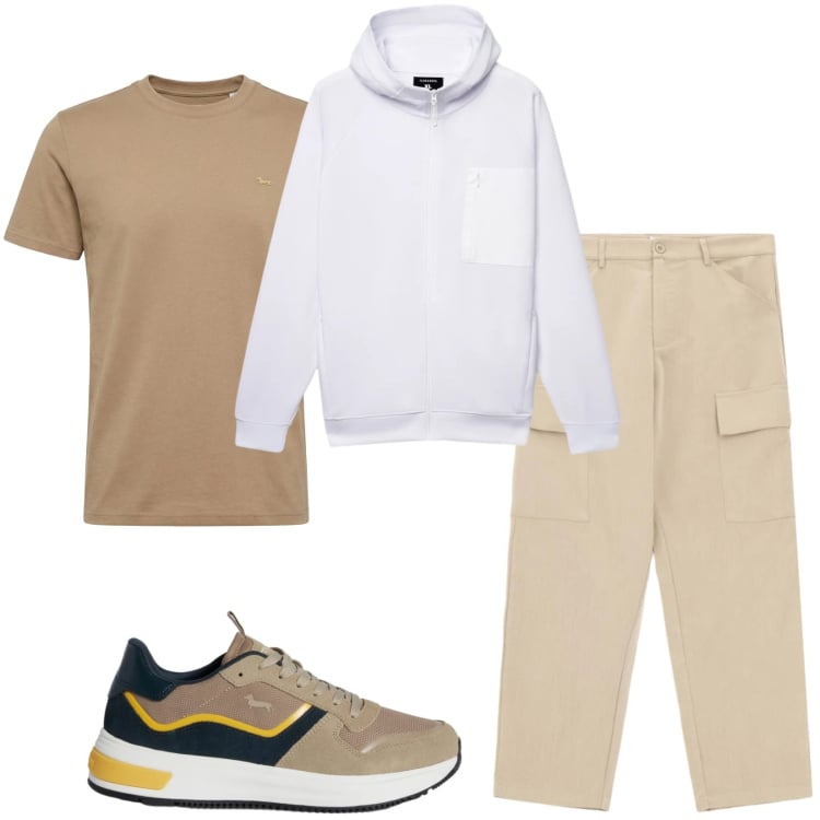 Outfit uomo - Total look #2360034. Stile Casual per Tutti i giorni. Abbinamento con sneakers, t-shirt, pantaloni cargo, felpe con cappuccio.