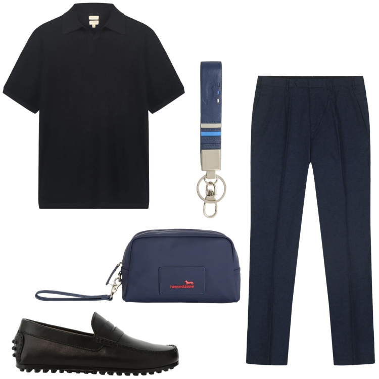 Outfit uomo - Total look #2360045. Stile Casual per Ufficio. Abbinamento con portachiavi, borse sportive, scarpe stringate, polo, pantaloni.