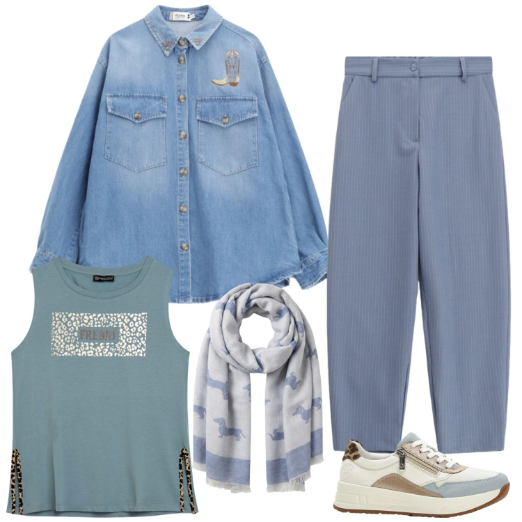 Outfit donna - Denim days. Stile Casual per Tutti i giorni. Abbinamento con sneakers, sciarpe, pantaloni, camicie, top.