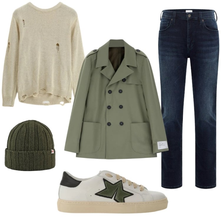 Outfit uomo - Ivan: shopping in trench.. Stile Trendy per Tutti i giorni. Abbinamento con jeans slim fit, giacche, maglieria, sneakers, cappelli.