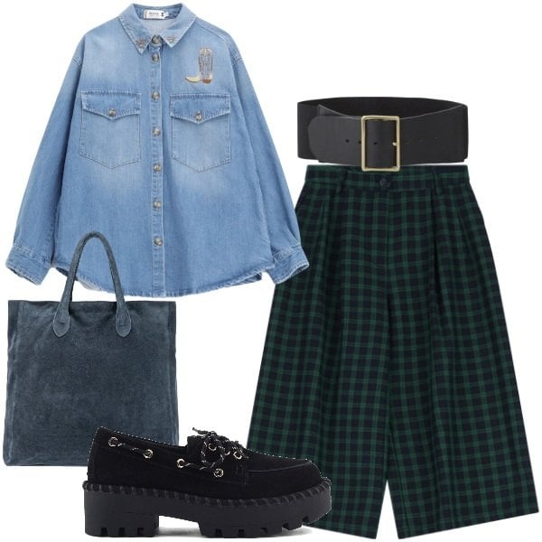 Outfit donna - Total look #2360066. Stile Casual chic per Tutti i giorni. Abbinamento con cinture, shorts, camicie, mocassini, borse a mano.