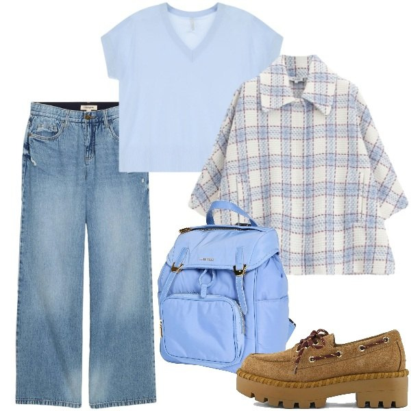 Outfit donna - Marzo. Stile Casual chic per Tutti i giorni. Abbinamento con zaini, jeans, bluse, cappotti, mocassini.