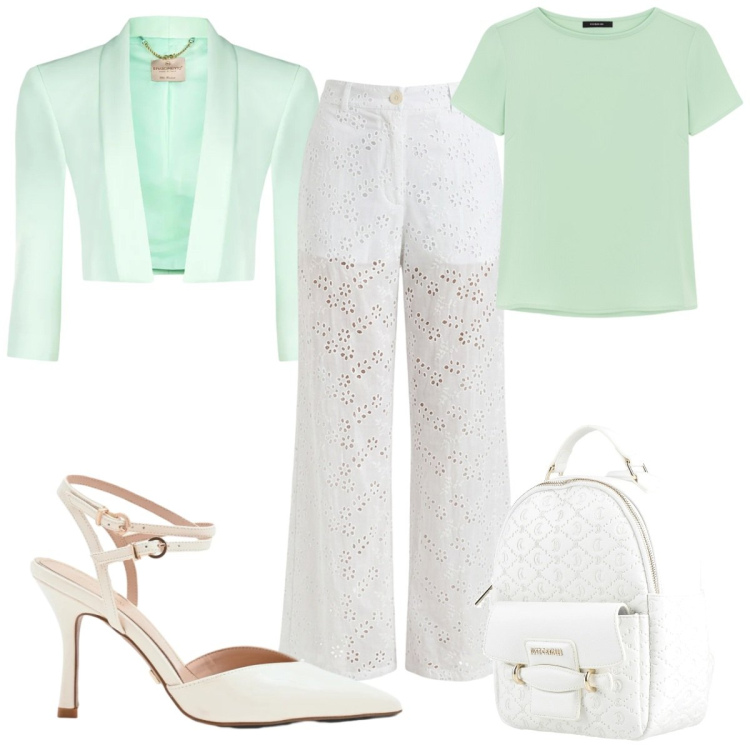 Outfit donna - Rinascimento: glamour in primavera. Stile Glamour per Tutti i giorni. Abbinamento con zaini, décolleté, bolero, bluse, pantaloni.