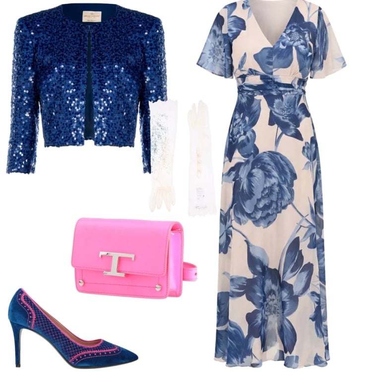 Outfit donna - Romantica glamour cerimonia evento. Stile Romantica per Cerimonia. Abbinamento con décolleté, guanti, marsupi, bolero, vestiti lunghi.