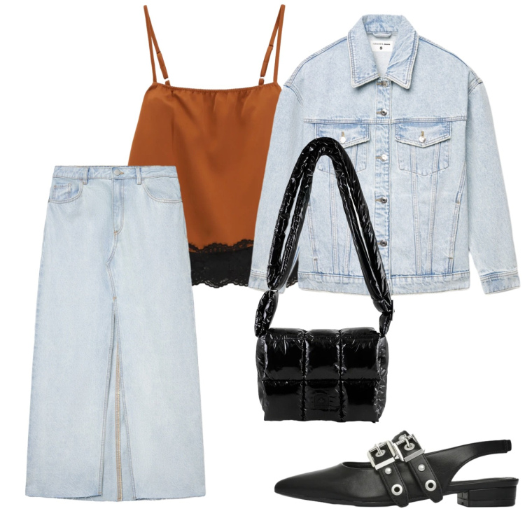 Outfit donna - Total look #2360103. Stile Casual per Tutti i giorni. Abbinamento con ballerine, gonne lunghe, cappotti, top, borse a spalla.