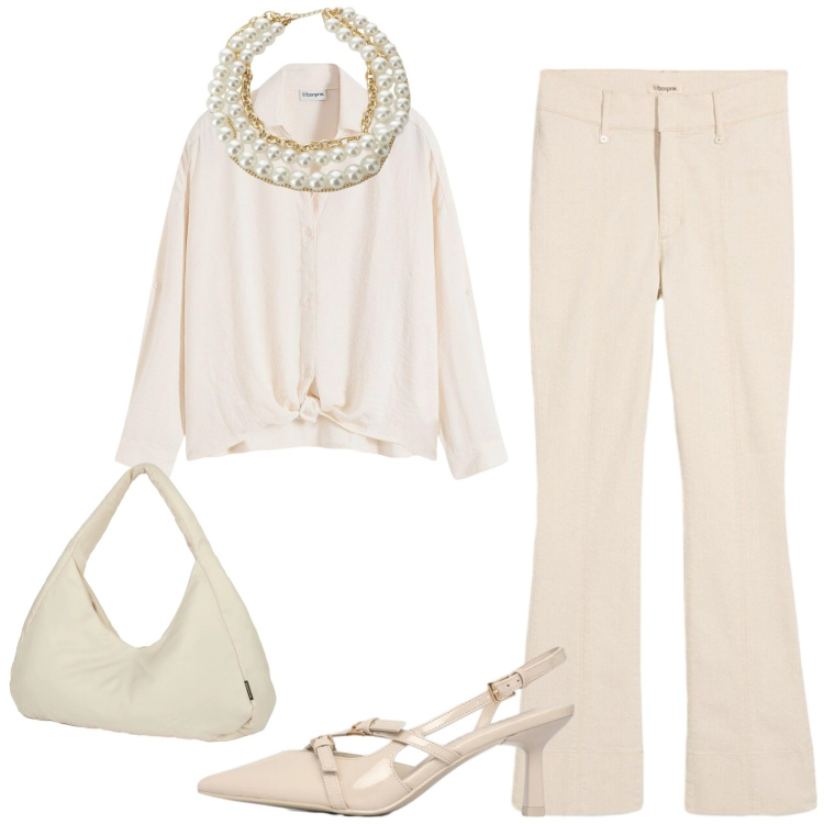 Outfit donna - Total look #2360149. Stile Chic per Cerimonia. Abbinamento con jeans bootcut, bluse, décolleté, collane, borse a spalla.