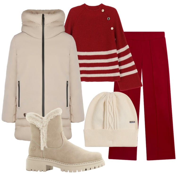 Outfit donna - Total look #2360206. Stile Basic per Tutti i giorni. Abbinamento con stivaletti, maglieria, pantaloni, berretti, cappotti.