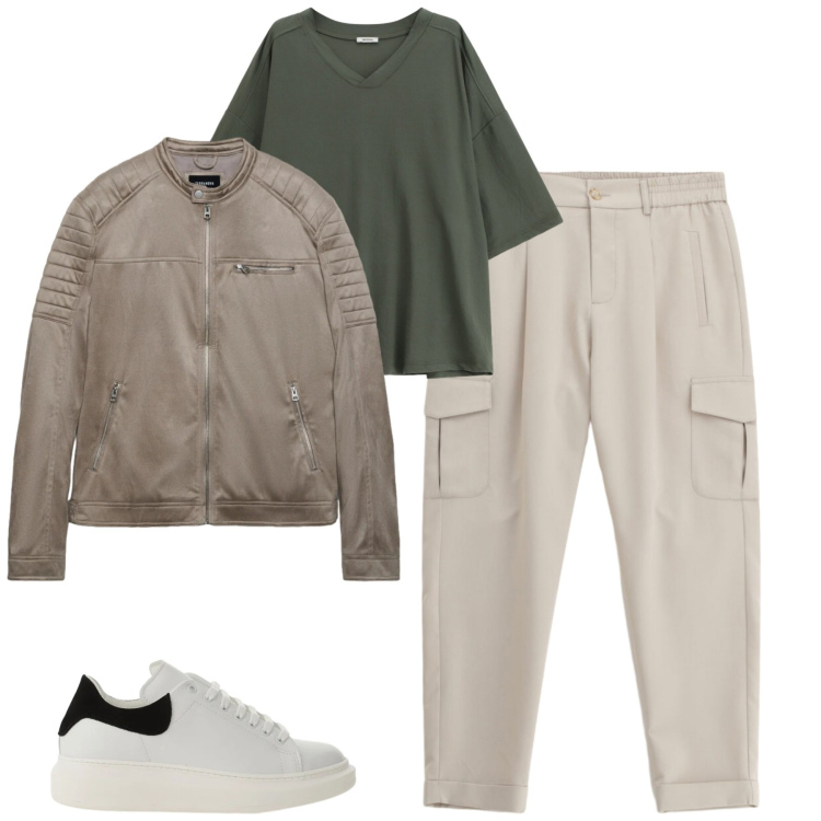 Outfit uomo - City. Stile Urban per Tutti i giorni. Abbinamento con t-shirt, pantaloni cargo, sneakers, giacche.