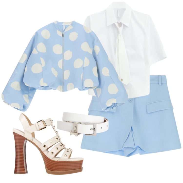 Outfit donna - Le mille bolle. Stile Glamour per Serata fuori. Abbinamento con sandali in pelle, cinture, shorts, camicie a manica corta, bomber.