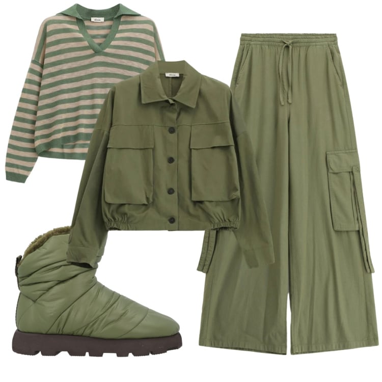 Outfit donna - Total look #2360242. Stile Trendy per Tutti i giorni. Abbinamento con stivaletti, pantaloni cargo, maglieria, cappotti.