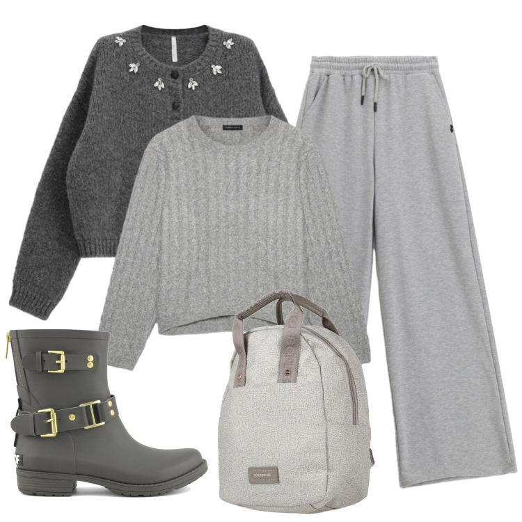 Outfit donna - Total look #2360248. Stile Basic per Ufficio. Abbinamento con zaini, cardigans, maglieria, pantaloni, stivali.