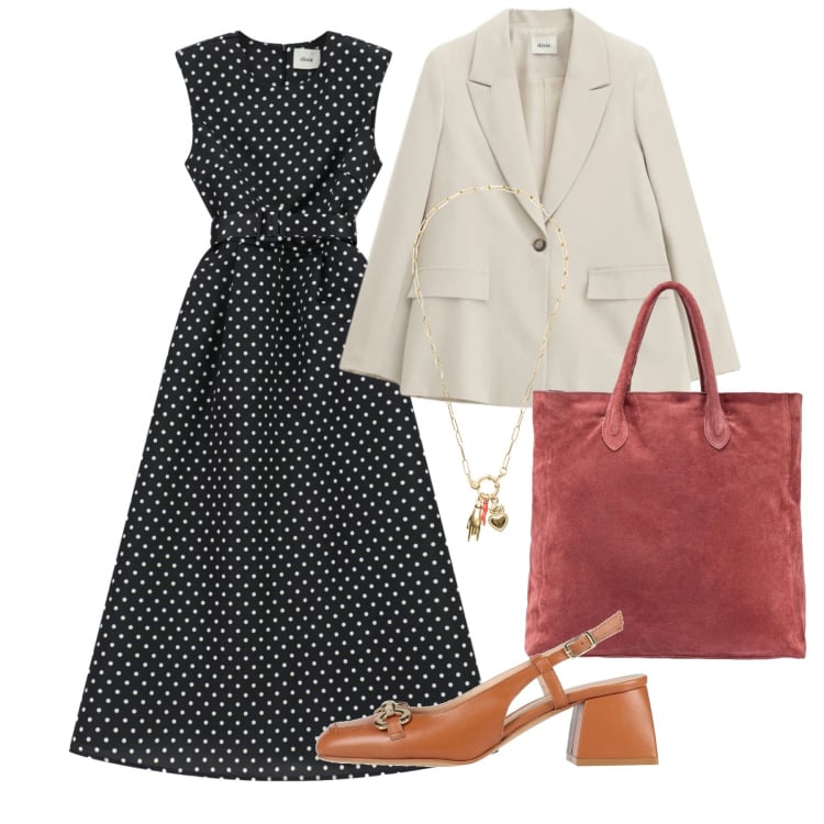 Outfit donna - Marzo. Stile Chic per Tutti i giorni. Abbinamento con décolleté, vestiti lunghi, blazer, ciondoli, borse a mano.