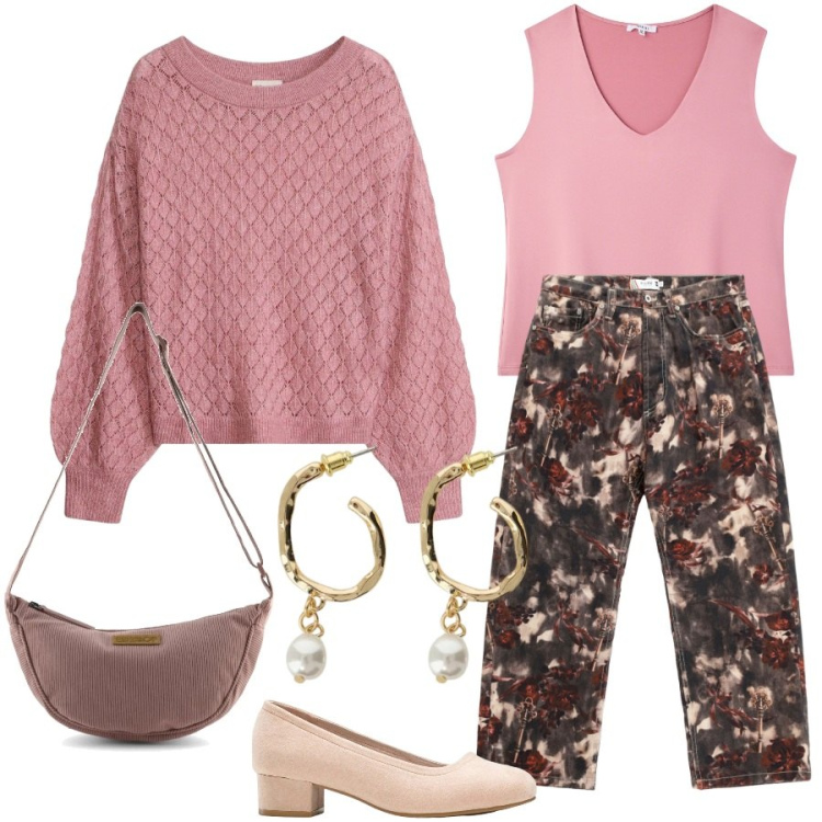 Outfit donna - Total look #2360262. Stile Casual per Ufficio. Abbinamento con décolleté, maglieria, top, orecchini, pantaloni, borse a tracolla.