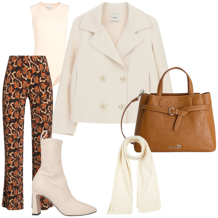 Outfit donna - Autumn 26/27. Stile Chic per Ufficio. Abbinamento con stivaletti, leggings, sciarpe, body, borse a mano, blazer.