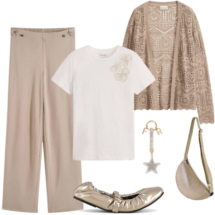 Outfit donna - Il cardigan facile da combinare. Stile Basic per Tutti i giorni. Abbinamento con pantaloni, cardigans, maglieria, portachiavi, borse sportive, ballerine.
