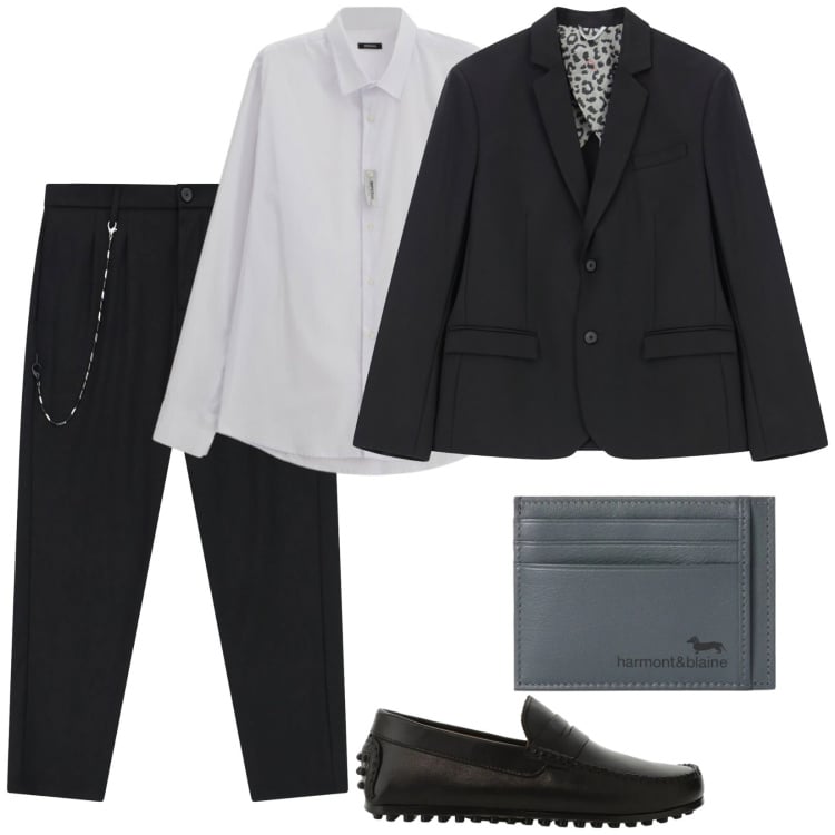 Outfit uomo - Venerdì sera insieme. Stile Business/Elegante per Serata speciale. Abbinamento con portafogli, giacche, pantaloni, camicie, scarpe stringate.