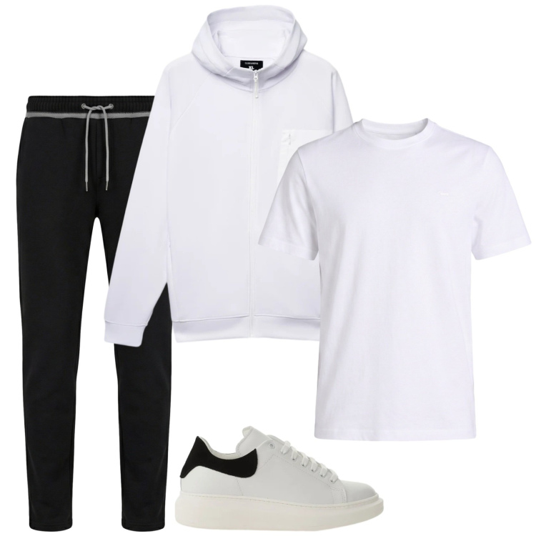 Outfit uomo - Simply. Stile Casual per Sport. Abbinamento con pantaloni, t-shirt, sneakers, felpe con cappuccio.
