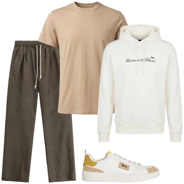 Outfit uomo - Total look #2360380. Stile Casual per Sport. Abbinamento con sneakers, felpe con cappuccio, t-shirt, pantaloni.