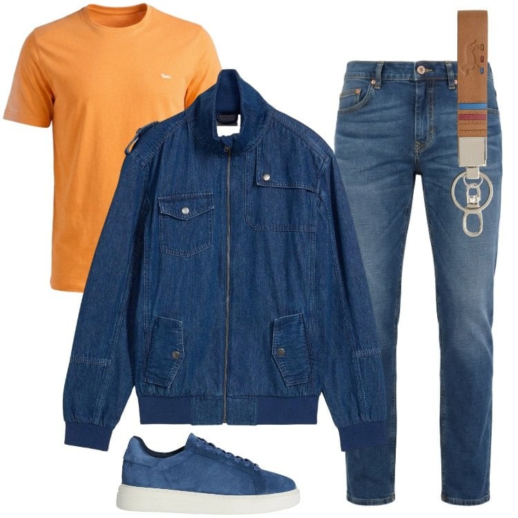 Outfit uomo - Total look #2360430. Stile Urban per Tutti i giorni. Abbinamento con giacche, jeans, sneakers, portachiavi, t-shirt.