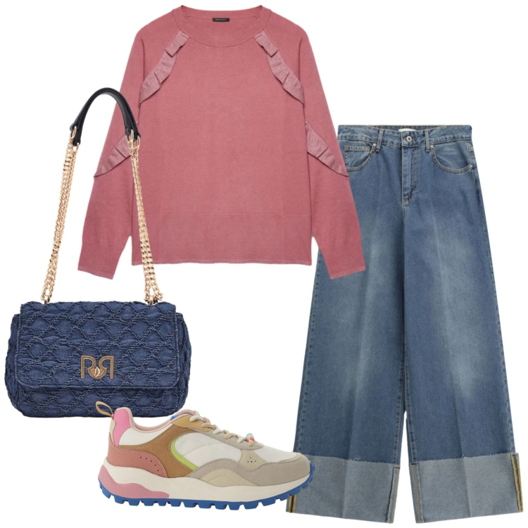 Outfit donna - Total look #2360436. Stile Basic per Tutti i giorni. Abbinamento con maglieria, jeans, sneakers, borse a spalla.